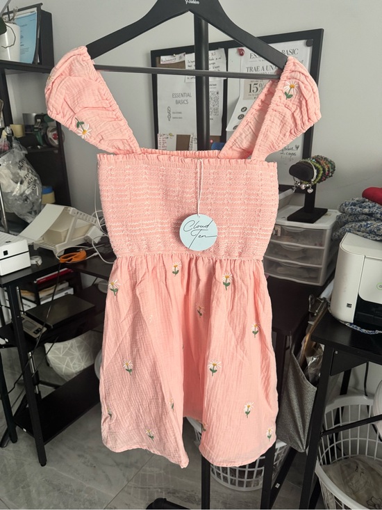 Claud ten Dresses & Skirts - Pink Embroidered Mini Dress with Smocked Bodice